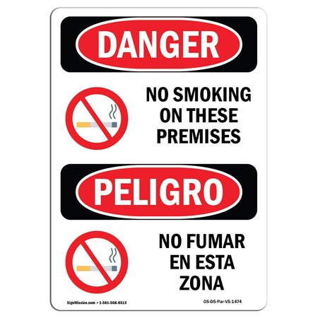 Signmission OSHA Sign, No Smoking On These Premises Bilingual, 24in X 18in Alum, 18" W, 24" L, Spanish OS-DS-A-1824-VS-1474